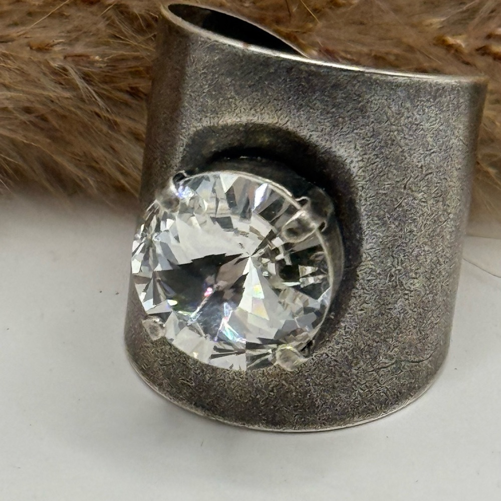Silver-Tone Crystal Statement Ring - Clear Stone